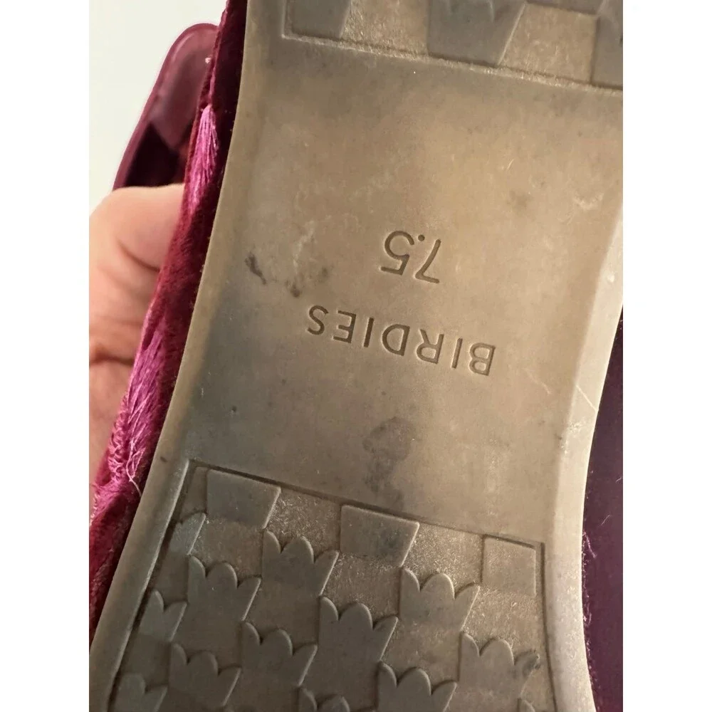 Birdies Heron Embroidered Flat in Crimson Velvet, featuring metallic floral - Picture 6 of 9